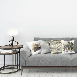 Set of 4 Marble Print Cushion Covers, Contemporary Grayscale Hazy Shades